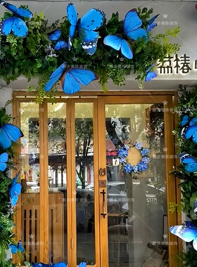 夏季立体纸艺蓝色蝴蝶主题装饰吊饰装置dp点商场美陈场景布置道具