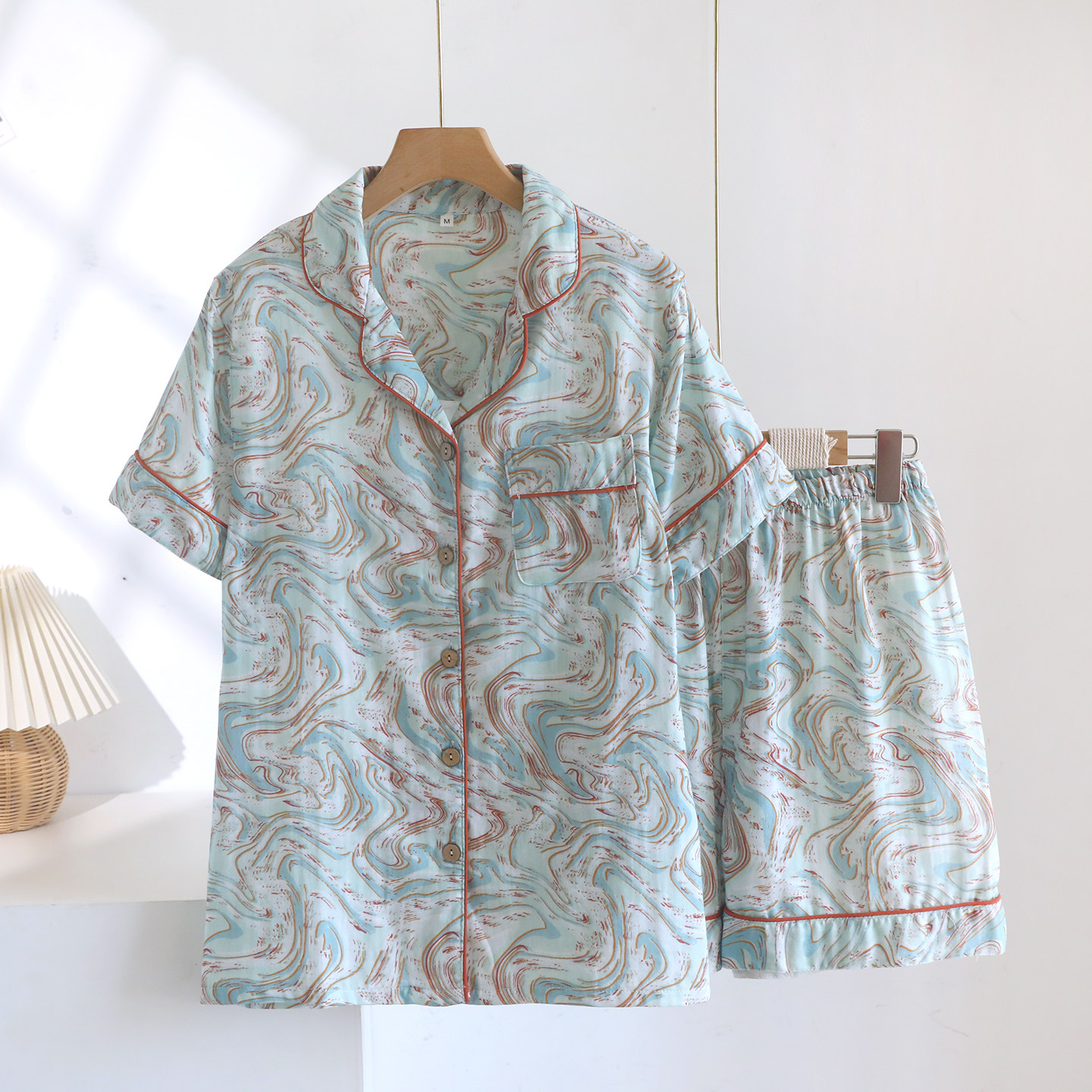 26年夏季女款纯棉纱布短袖短裤睡衣/家居服套装