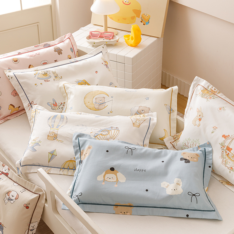 新款A类60支儿童卡通纯棉枕套长绒棉小动物图案乳胶枕头套30x50cm