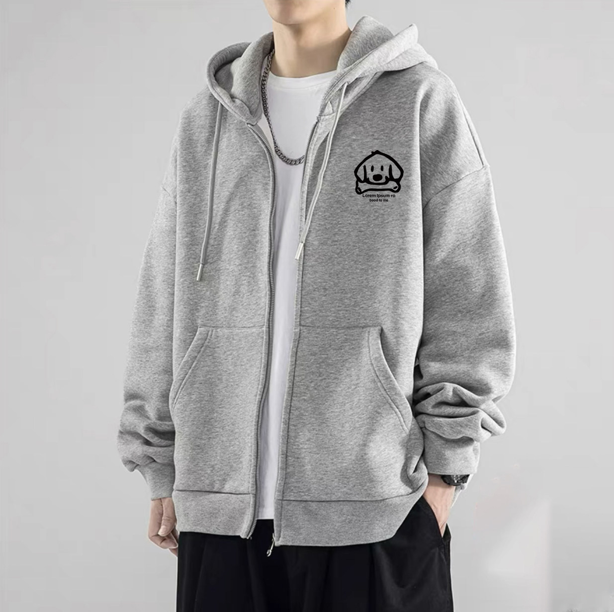 纯棉开衫拉链连帽卫衣男卡通小狗情侣百搭加绒外套春秋冬潮牌上衣