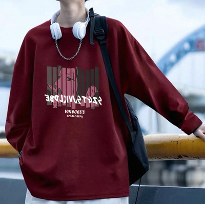 日系动漫纯棉长袖t恤男春秋季美式宽松百搭休闲卫衣内搭上衣服潮