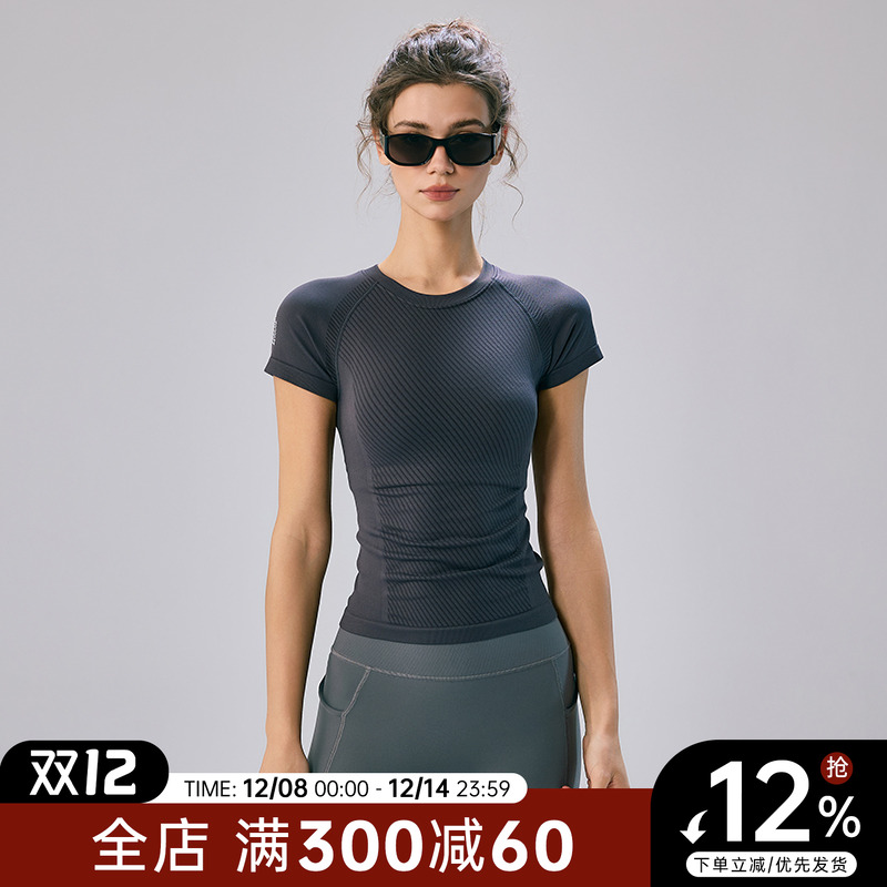 运动瑜伽服短袖女春夏紧身透气上衣弹力速干普拉提训练健身衣T恤