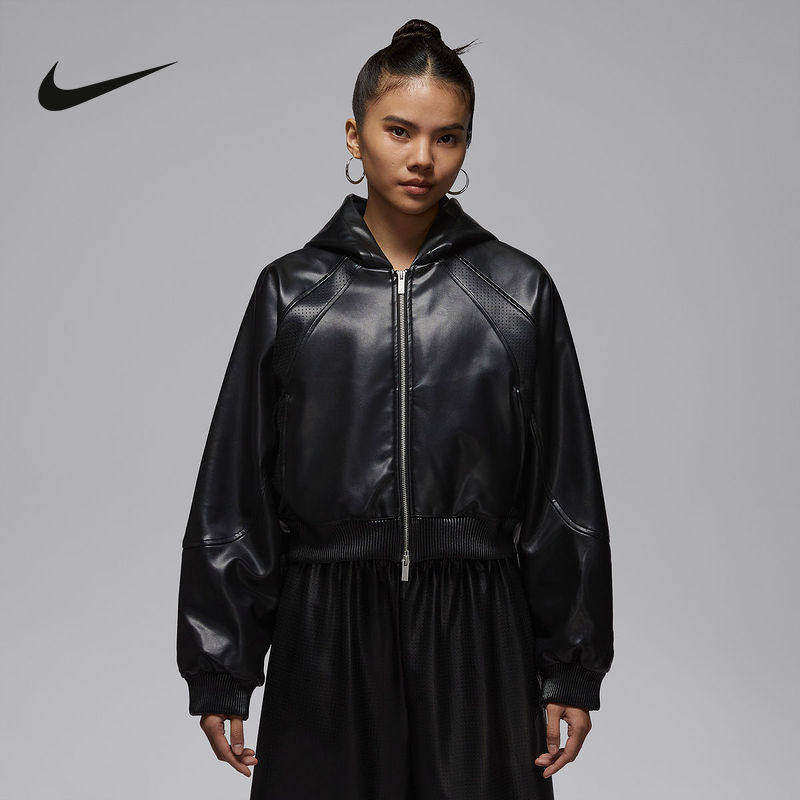Nike耐克运动外套女2026春JORDAN休闲宽松防风仿皮夹克IF0948-010