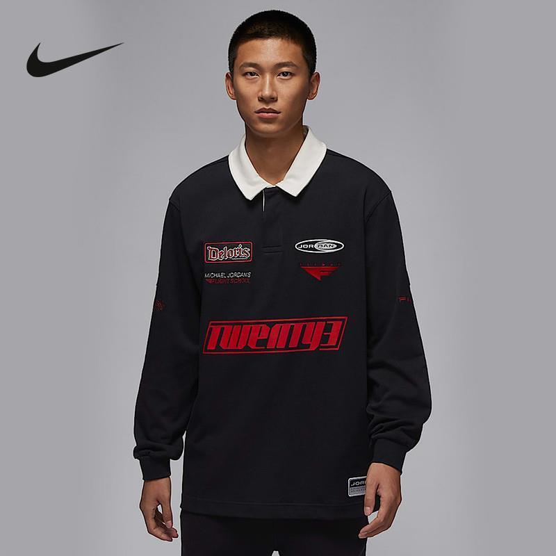 NIKE耐克长袖POLO衫男2025春季休闲透气宽松翻领套头衫HF9324-010