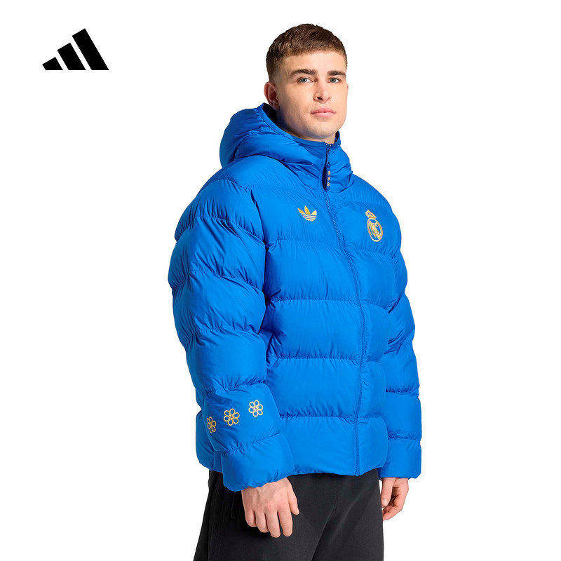 阿迪达斯三叶草棉衣男2026春马年皇马足球文化棉服夹克外套JZ2238