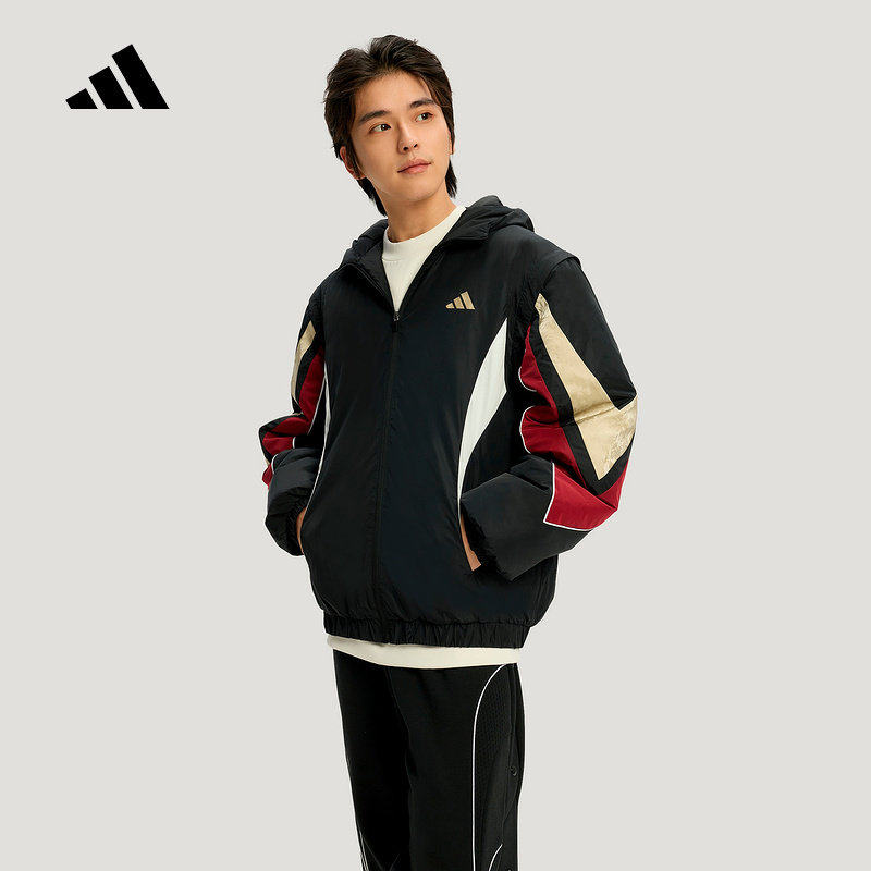 adidas阿迪达斯棉衣男2026马年可拆卸衣袖梭织连帽夹克外套KS3171