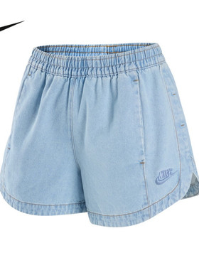 NIKE耐克女裤夏季中腰牛仔短裤新款棉质刺绣休闲运动裤IV4967-440