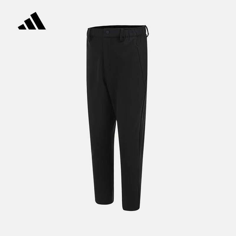 adidas阿迪达斯男裤2025冬季直筒黑色拉链口袋运动针织长裤KS6476