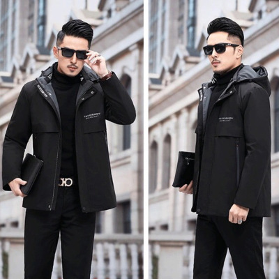 2024秋冬男款派克服中长款可拆卸獭兔毛内胆皮毛一体皮草外套大衣