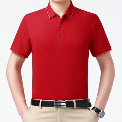 高端夏季新款商务休闲套头T恤上衣男士简约舒适短袖桑蚕丝体恤衫