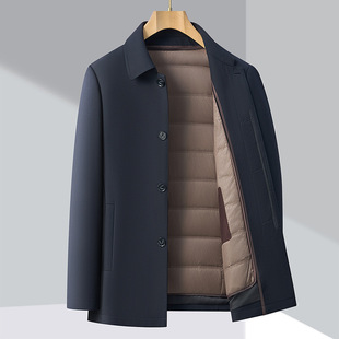行政夹克衫男士冬加厚可脱卸羽绒服内胆商务休闲翻领干部扣子外套