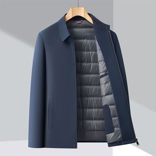 牛奶丝羽绒服男士商务行政外套冬拉链扣子经典翻领夹克爸爸装外套