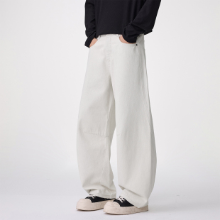 潮牌阔腿长裤 NOT 美式 男白色宽松直筒大码 ANXIOUS纯棉弯刀牛仔裤