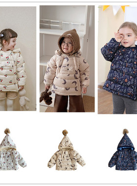 瑞典ku系列儿童北欧风保暖鹅绒羽绒服男女宝宝秋冬精灵帽棉衣外套