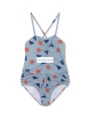 Bo Gray Blue Geometric One-Piece (Comes with a Swimming Cap of the Same Color)