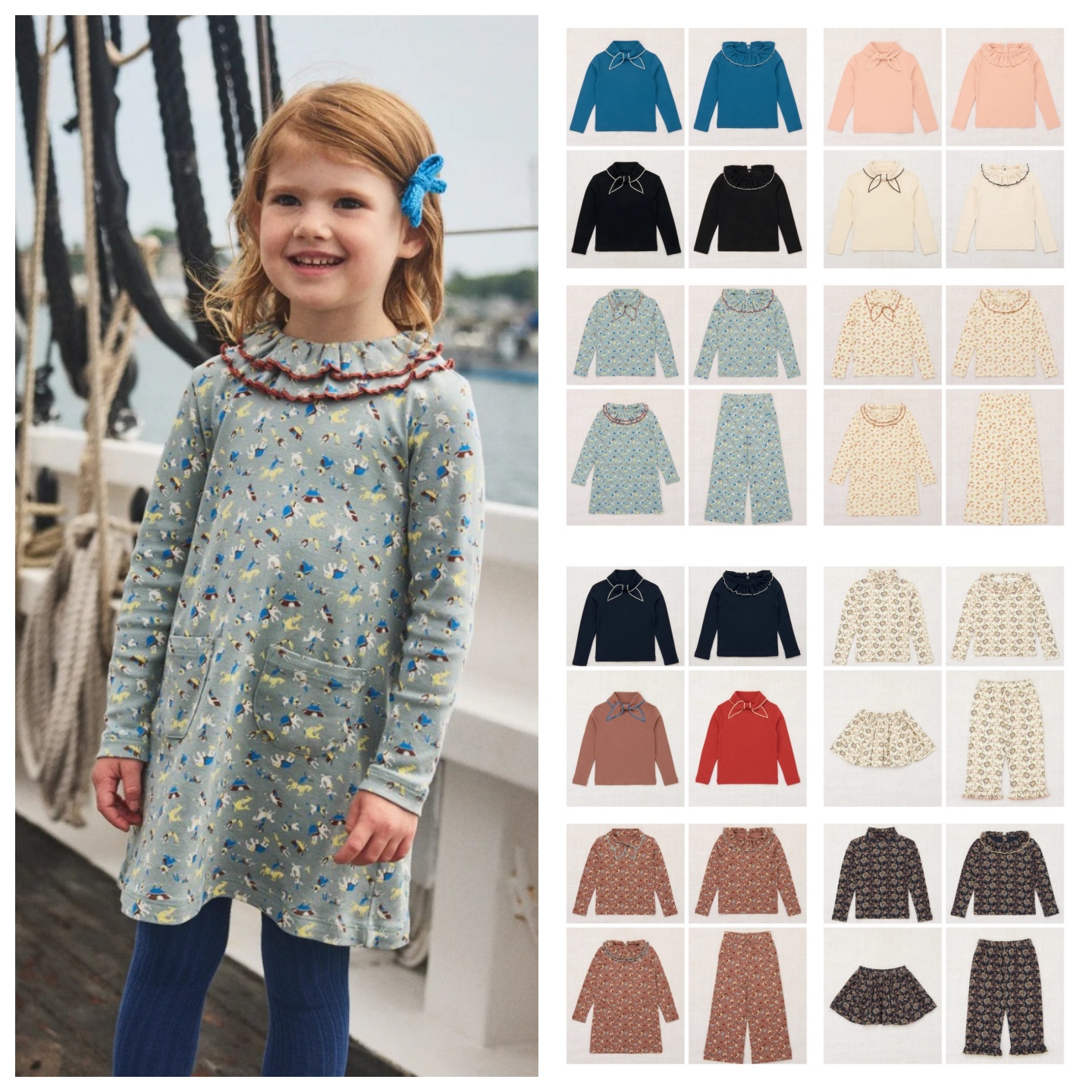 25AW欧美儿童秋冬MP纯棉蝴蝶结翻领长袖T恤衫男女宝宝花边打底衫