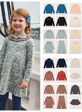 25AW欧美儿童秋冬MP纯棉蝴蝶结翻领长袖T恤衫男女宝宝花边打底衫