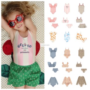 26SS欧美儿童春夏季 ks女童吊带花边连体游泳衣宝宝户外温泉沙滩装