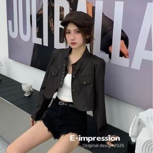 时尚 短款 气质PU皮洋气穿搭上衣 新款 小个子皮衣短外套女2025年秋季