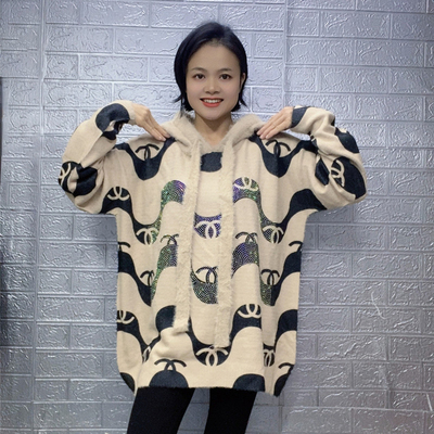 秋冬新款大版水貂绒毛衣外套女慵懒风胖MM宽松中长款复古针织开衫