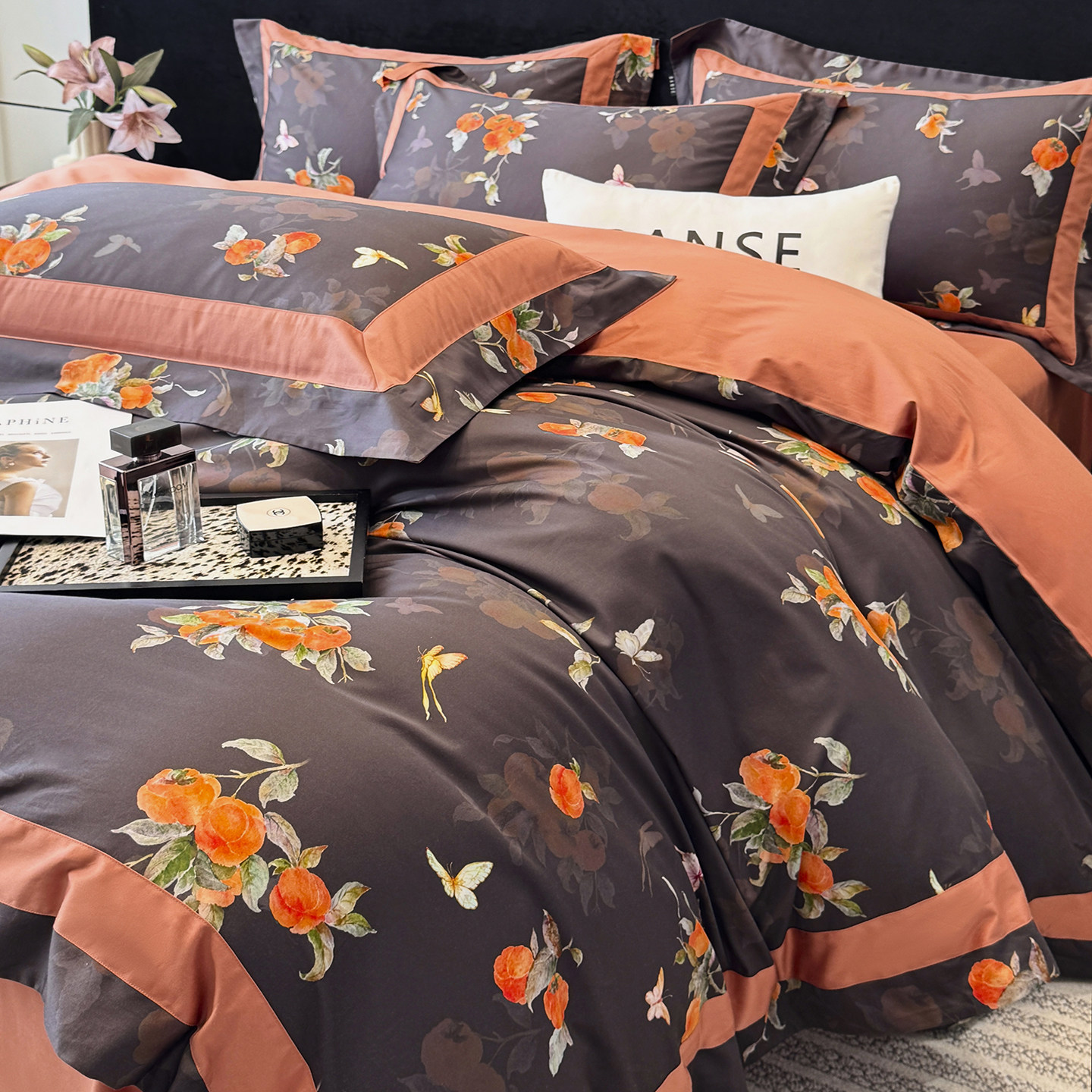 轻奢高级感140长绒棉四件套全棉贡缎纯棉美式印花春夏床上用品4