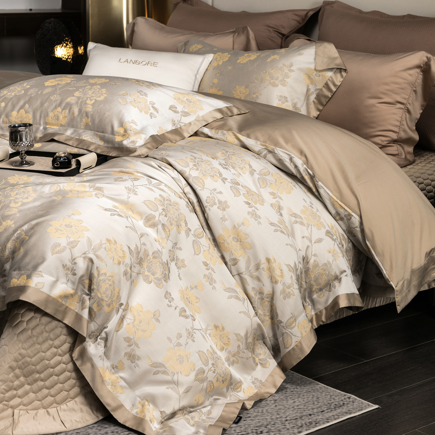 欧式高端140支天丝棉床盖四件套裸睡高级感提花被套夹棉床单床品