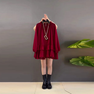 气质轻熟风小衫 大码 宽松上衣宽松遮肚子胖妹妹韩版 荷叶领长袖 女装