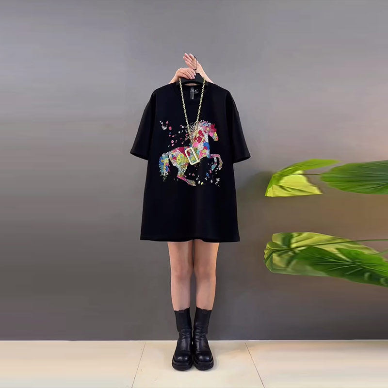 彩色花朵图案短袖上衣