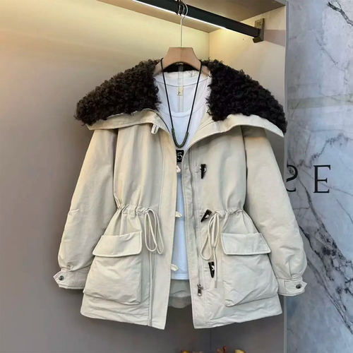 大码女装毛毛披肩领长袖棉服