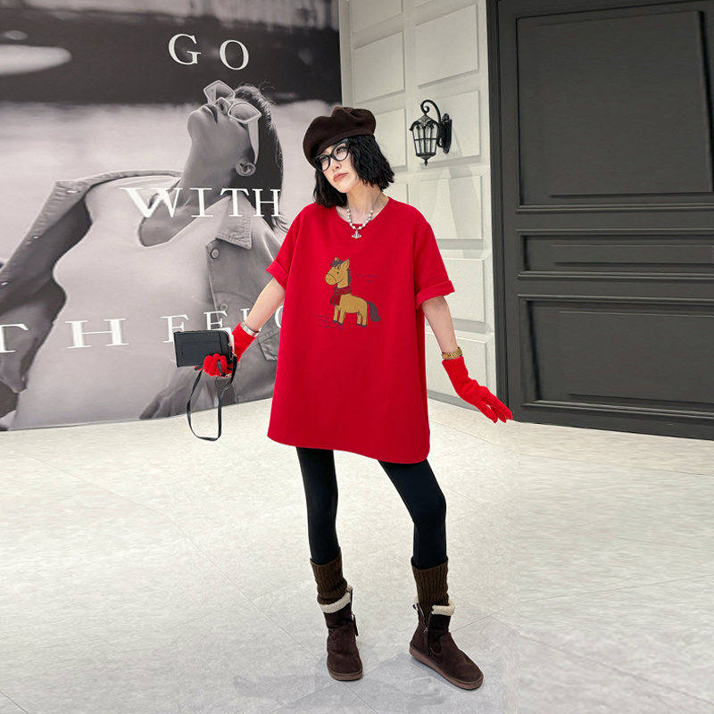 大码女装卡通小马短袖T恤衫