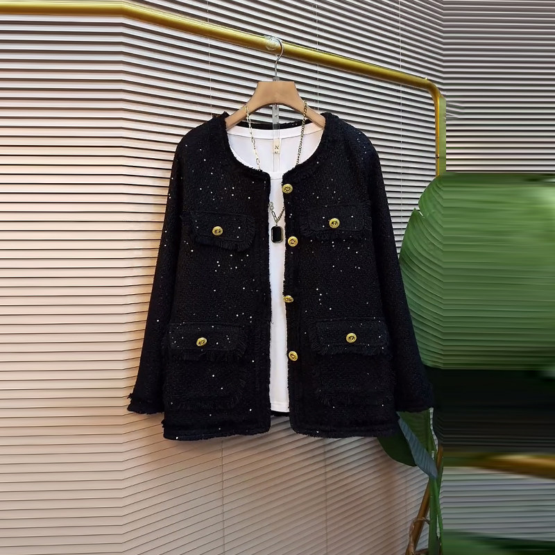 加肥圆领满身亮钻小香风外套秋季款大码女装秋季款洋气百搭上衣,女装/女士精品,常规大码外套,淘宝优惠券,粉丝福利购,淘宝优惠卷