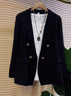加肥V领西服外套220斤大码女装黑色显瘦简约2024春秋新款百搭上衣