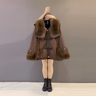 款 胖MM加肥毛毛披肩领长袖 欧洲站冬季 女装 洋气百搭上衣 皮外套大码