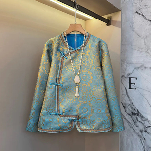 大码女装斜襟盘扣长袖花纹外套胖妹妹2026早春新款新中式洋气上衣