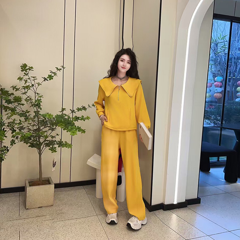 加肥披肩领半拉链长袖上衣松紧腰阔腿长裤胖妹妹韩版减龄两件套女,女装/女士精品,大码套装,淘宝优惠券,粉丝福利购,淘宝优惠卷