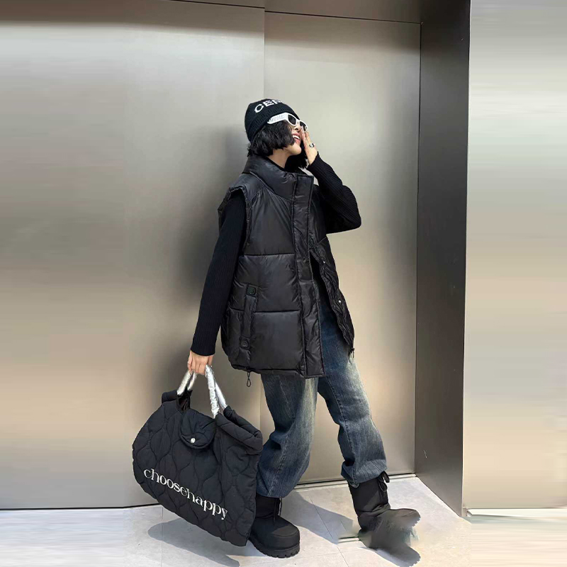 大码女装立领净版棉马甲