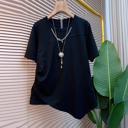 圆领短袖侧压褶T恤衫白色