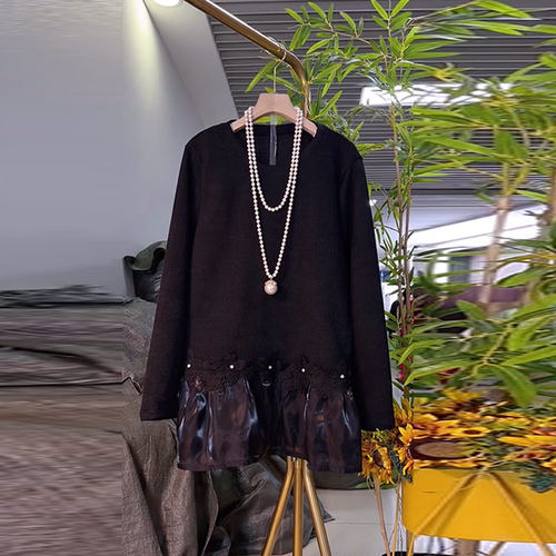 大码女装拼底摆长袖上衣