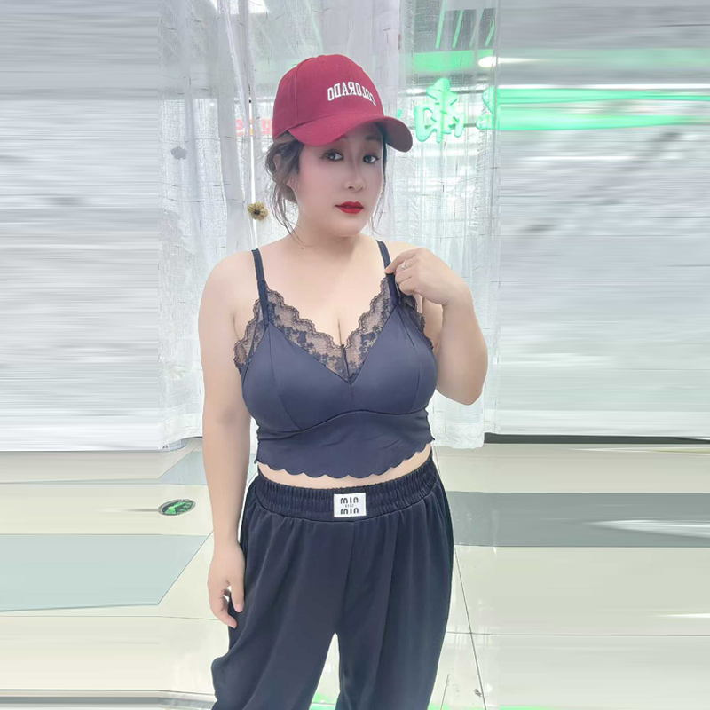 大码女装蕾丝边后背交叉吊带美背胖妹妹托胸洋气性感时尚文胸内衣
