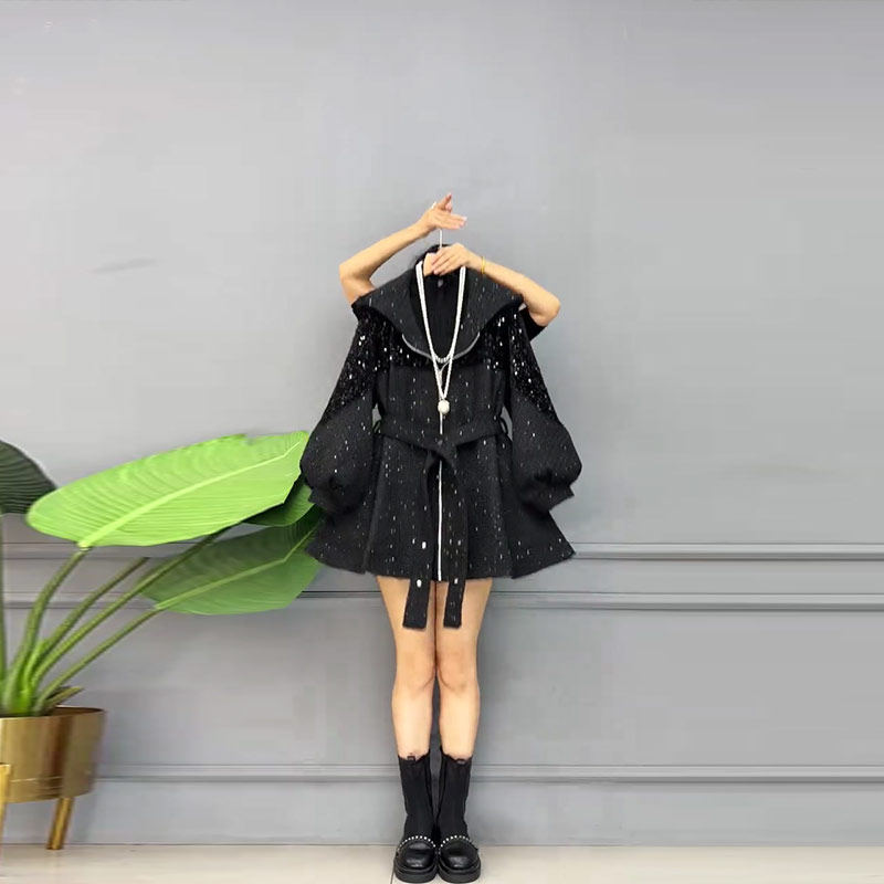 胖妹妹连帽中长款腰带满天星亮钻外套法式气质轻熟风大码女装上衣,女装/女士精品,常规大码外套,淘宝优惠券,粉丝福利购,淘宝优惠卷