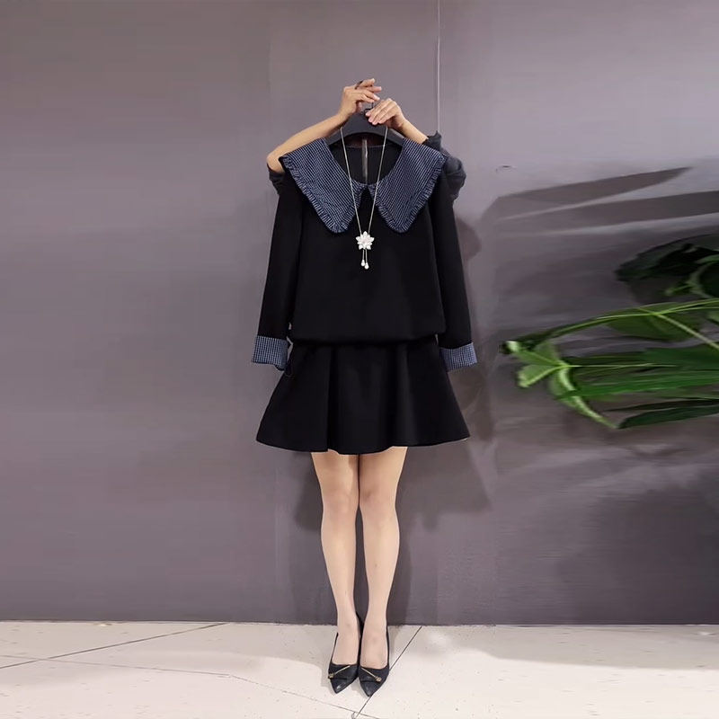 胖妹妹加肥娃娃领长袖上衣短裙韩版大码女装学院风显瘦休闲两件套,女装/女士精品,大码套装,淘宝优惠券,粉丝福利购,淘宝优惠卷