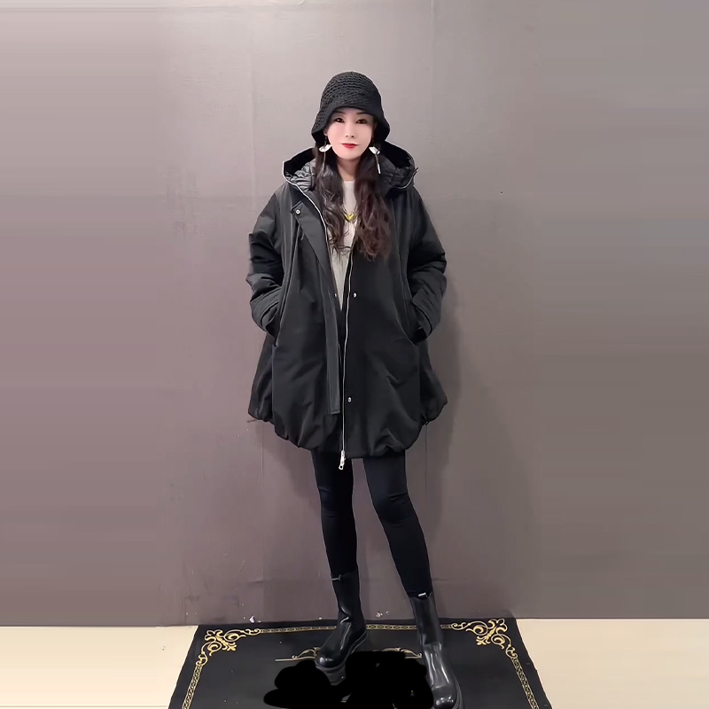 大码女装连帽长袖双兜大衣