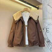 外套2025秋冬款 大码 女装 胖妹妹毛毛翻领长袖 欧货洋气百搭开衫 上衣