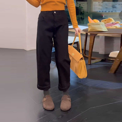 大码女装加绒直筒裤子