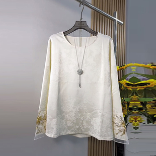 加肥拼色花朵袖口暗花小衫胖MM2026早春新款时尚设计感新中式上衣