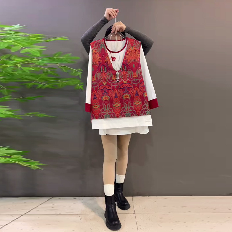 胖妹妹复古V领国风马甲加肥大码女装韩版减龄显瘦拼色袖口小衫潮,女装/女士精品,大码内搭,淘宝优惠券,粉丝福利购,淘宝优惠卷