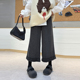 女装 荷叶边九分阔腿裤 胖妹妹宽松遮胯简约百搭韩版 加大码 休闲裤 子