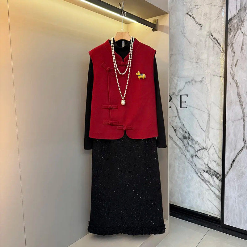 加肥大码女装立领盘扣马甲长袖高领打底衫半身裙简约秋冬款三件套,女装/女士精品,大码套装,淘宝优惠券,粉丝福利购,淘宝优惠卷