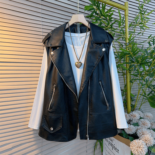 长袖圆领小衫翻领开衫皮马甲