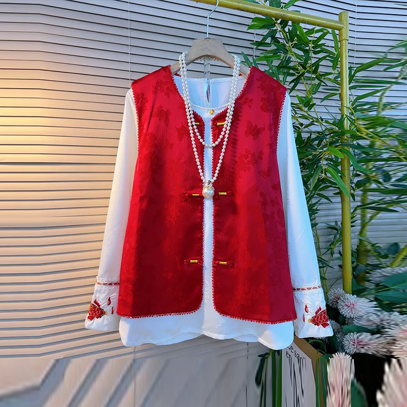 大码女装盘扣暗花国风马甲胖妹妹2026新款百搭减龄刺绣花袖口小衫,女装/女士精品,大码内搭,淘宝优惠券,粉丝福利购,淘宝优惠卷